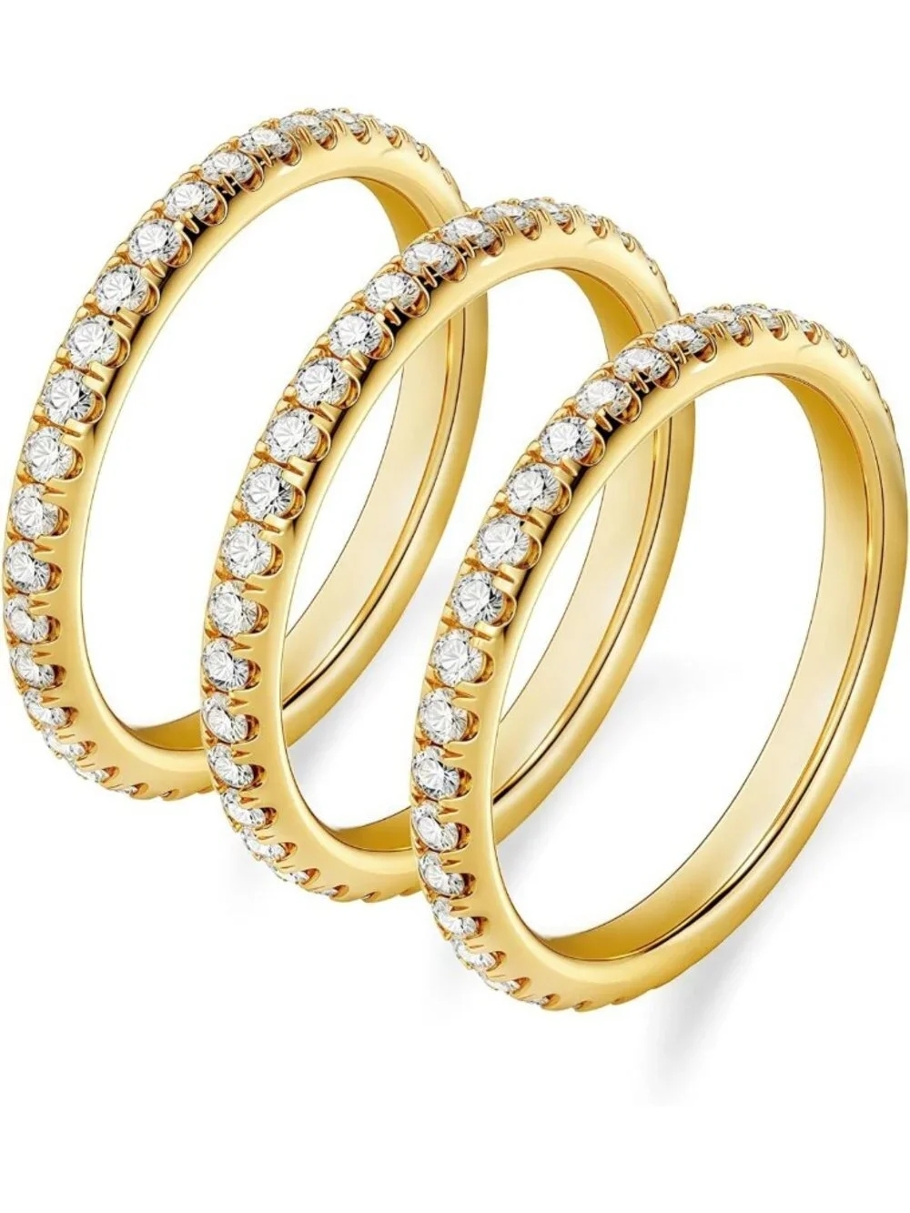 Dainty 14K Gold Plated Eternity Stackable Rings Set for Women, CZ Diamond Band